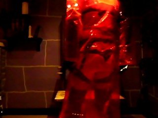 red plastic raincoat