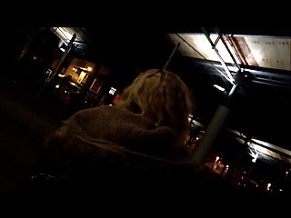 Public Jerk Off and Cum on Blonde Teen at the Bus Station