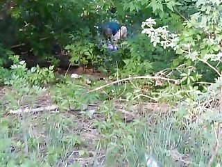 mec mange une chatte dans la forêt. Russie, réel vidéo