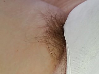 more long pubes hanging from white panties, sexy feet